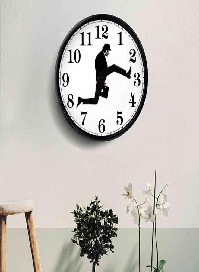NOENNULL Wall Clock, Creative Wall Clock 3D Wall Art Silent Round Clock British Comedy Inspired Ministry of Silly Walks Clock for Bedroom Kitchen Living Room Decoration (Black) - Image 5